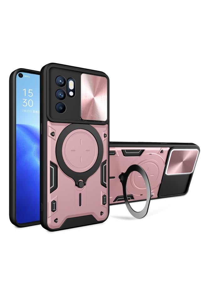 جراب هاتف OPPO Reno 6 4G CD Texture Sliding Camshield حامل مغناطيسي (وردي)