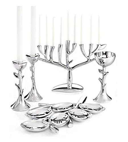 nambe Tree of Life Sabbath Candlesticks | 8 Inch Metal Candle Holders | Modern Decorative Candlestick Holders for Shabbat Table or Mantel | Designed by Marilyn Davidson - Image 3