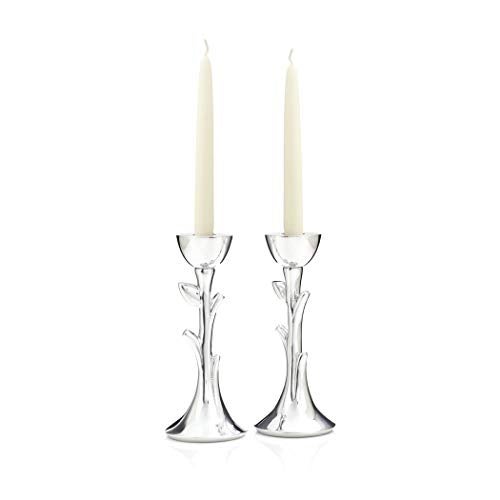 nambe Tree of Life Sabbath Candlesticks | 8 Inch Metal Candle Holders | Modern Decorative Candlestick Holders for Shabbat Table or Mantel | Designed by Marilyn Davidson - Image 1