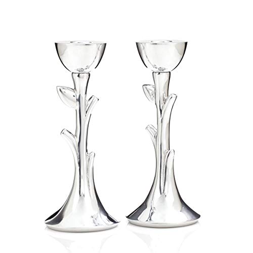 nambe Tree of Life Sabbath Candlesticks | 8 Inch Metal Candle Holders | Modern Decorative Candlestick Holders for Shabbat Table or Mantel | Designed by Marilyn Davidson - Image 4