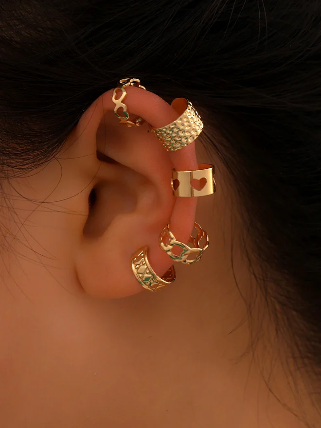 Set of 5 - Metal Ear Clip Earrings