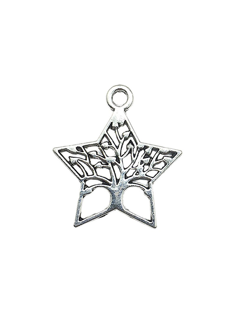 Generic - Vintage Diy Handmade Alloy Jewelry Accessories Star Hollow Out Pentagram Meteor Necklace Earrings Pendant Hanging Ornament 9324-ancient silver five-pointed star tree of life 20x23mm-1g - Image 1