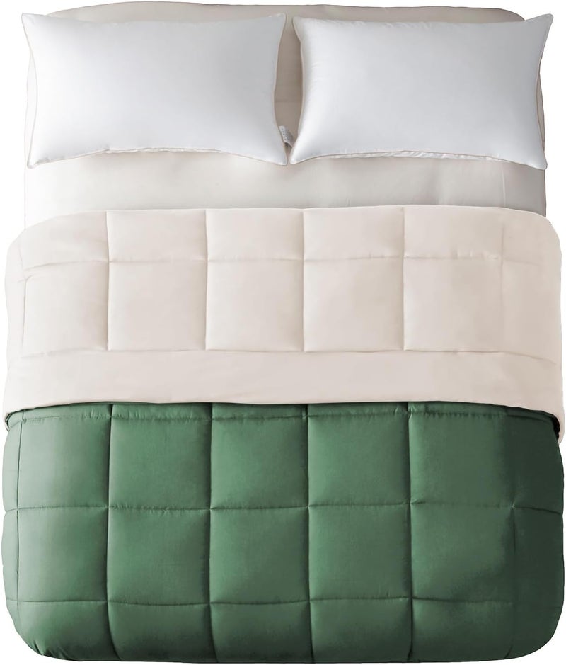 Reversible Duvet Double Size for All Seasons, 7.5 Tog Down Alternative Box Sitiched Duvets, Lightweight and Machine Washable Comforter, 200X200 cm, Sage Green,Brich Beige - Image 3