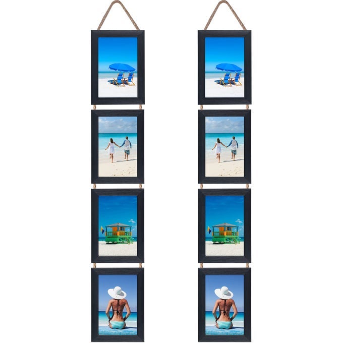 BLACK PHOTO FRAME 6X4 WITH TWINE FOUR VERTICAL HANGING FRAMES 6X4 TO DECORATE HOME LIVING ROOM OR OFFICE SET OF 2