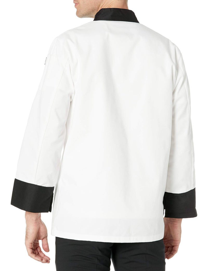 Chef Code Men's Classic 10 Black Button Long Sleeve Chef Coat, White, Small - Image 2