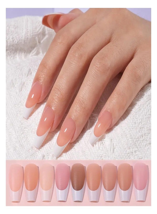 Nailwind أظافر صناعية مزيفة على شكل لوز 216 قطعة من نيل ويند، أظافر فرنسية بيضاء، مجموعة تمديد أظافر صناعية بـ 9 ألوان، أظافر أكريليك لامعة كاملة التغطية للنساء والفتيات لتصميم الأظافر. - Image 2