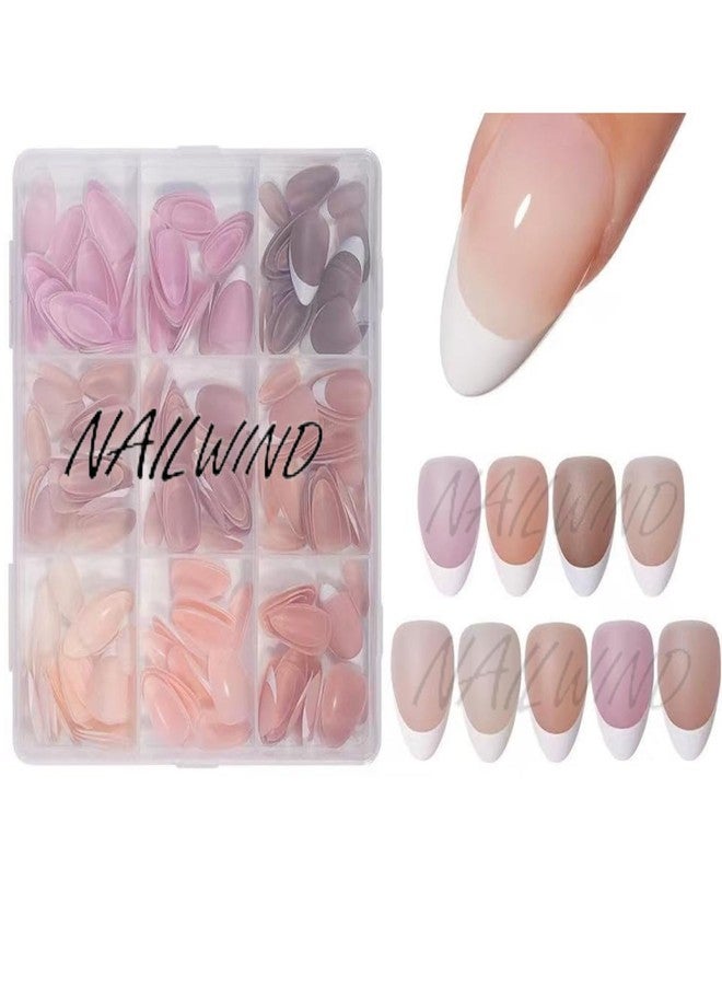 Nailwind أظافر صناعية مزيفة على شكل لوز 216 قطعة من نيل ويند، أظافر فرنسية بيضاء، مجموعة تمديد أظافر صناعية بـ 9 ألوان، أظافر أكريليك لامعة كاملة التغطية للنساء والفتيات لتصميم الأظافر. - Image 1