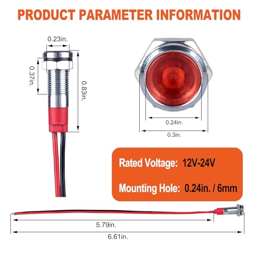 DMWD 10Pcs 6mm 14 LED Indicator Light 12V24V 20mA Waterproof Metal Wide Flat Head Signal Lamp Pilot Dash Directional with Wire White Red Yellow Blue Green2 - Image 3
