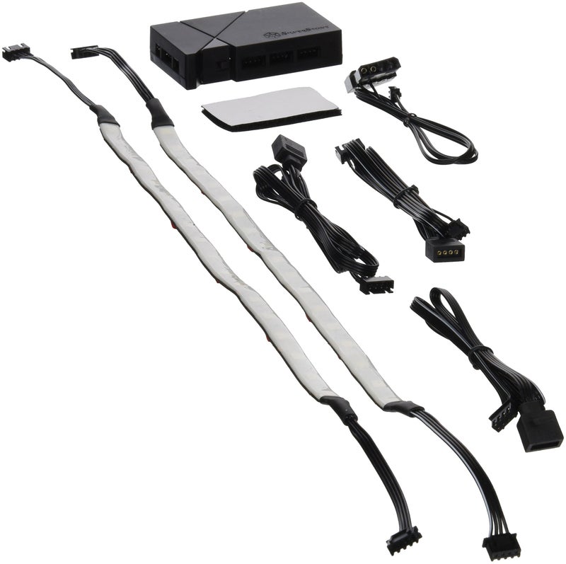 SilverStone محور LED RGB من SilverStone Technology بثمانية منافذ مع شريطين ضوئيين RGB لـ ASUS AURA SYNC / MSI Mystic Light Sync / ASROCK AURA RGB / BIOSTAR RACING وغيرها LSB01 - Image 1