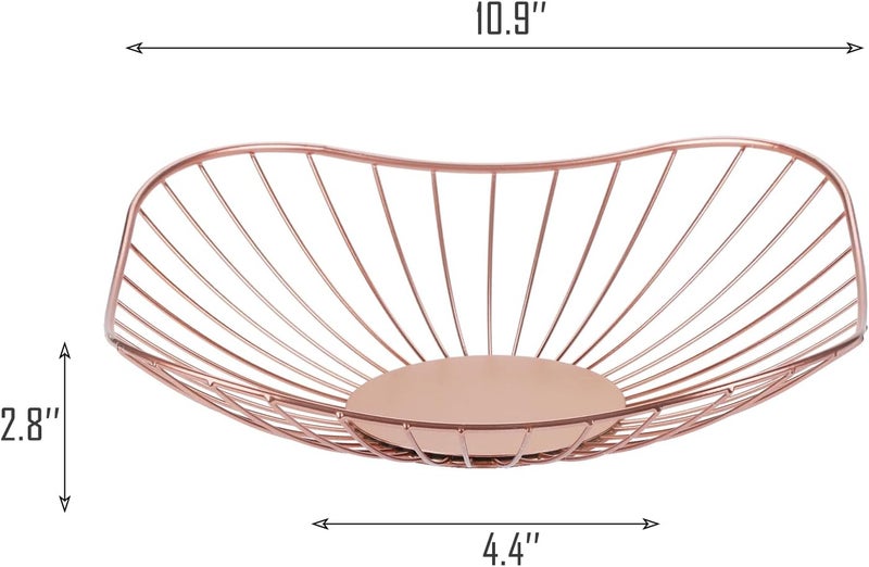 IBWell Short CurvedEdge Modern Creative Stylish Single Tier DishMetal Iron Wire Fruit Vegetables Bread Decorative Stand Serving Bowls Basket Holder Square Dish Pink - Image 2