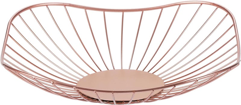 IBWell Short CurvedEdge Modern Creative Stylish Single Tier DishMetal Iron Wire Fruit Vegetables Bread Decorative Stand Serving Bowls Basket Holder Square Dish Pink - Image 1