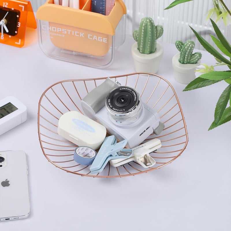 IBWell Short CurvedEdge Modern Creative Stylish Single Tier DishMetal Iron Wire Fruit Vegetables Bread Decorative Stand Serving Bowls Basket Holder Square Dish Pink - Image 4