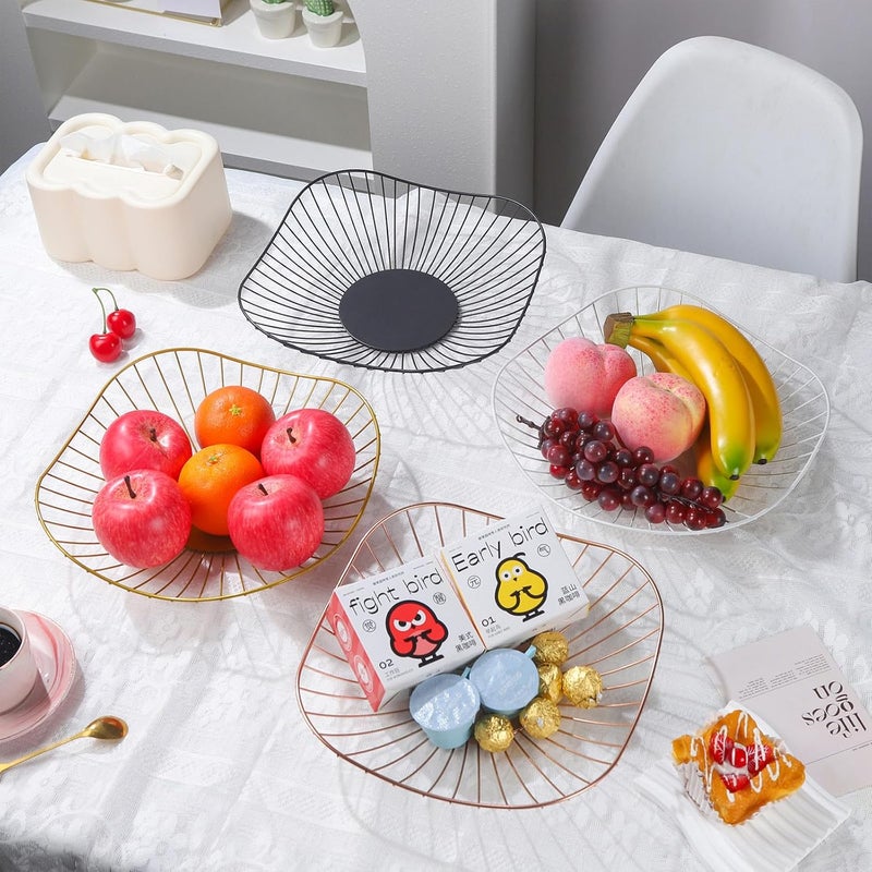 IBWell Short CurvedEdge Modern Creative Stylish Single Tier DishMetal Iron Wire Fruit Vegetables Bread Decorative Stand Serving Bowls Basket Holder Square Dish Pink - Image 5