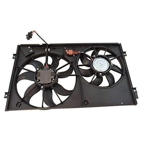 TRQ Radiator Dual Cooling Fan Assembly Compatible with 2012-2014 Volkswagen Beetle 2010-2014 Golf 2005-2014 Jetta 2006-2009 Rabbit VW3120100 - Image 1