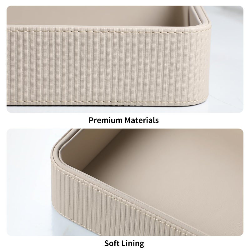 Cretkhp PU Leather Valet Tray Organizer, Modern Nightstand Organizer Bedside Desktop Storage for Womens and Men, Decorative Perfume Trinket Catchall Vanity Tray for Key Watch Wallet (Beige) - Image 4