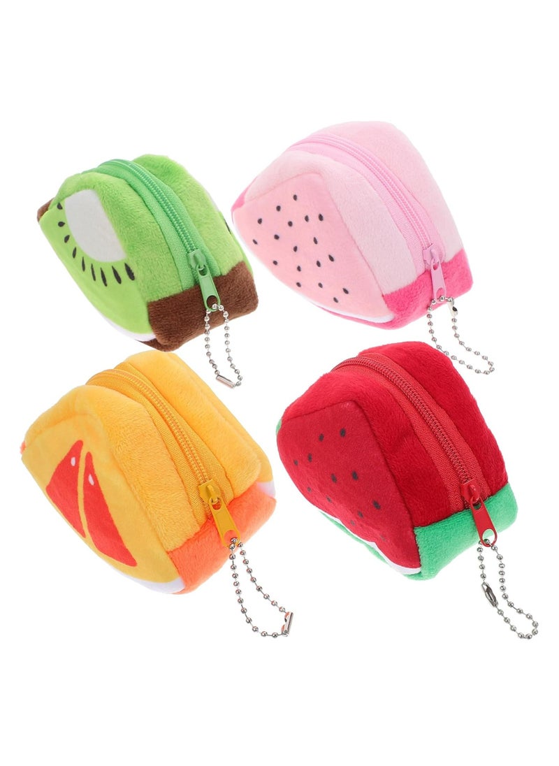 Oasisgalore 4pcs Fruit Pattern Plush Triangle Coin Purses，Cute Wallet  - Image 1