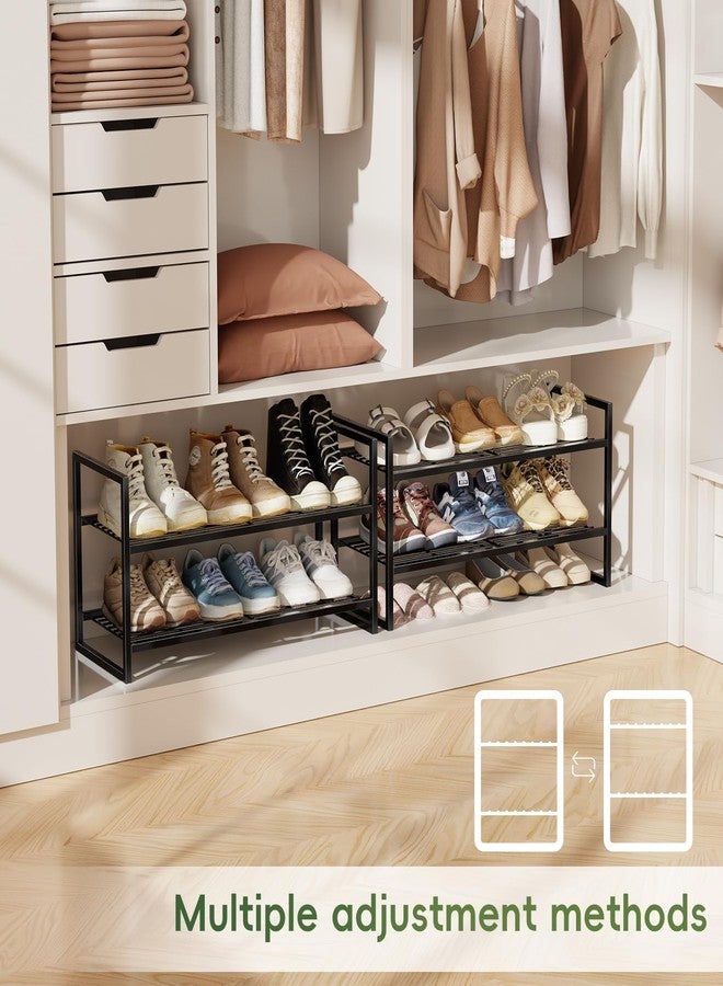 MWQ 2 Tier Shoe Rack 27" Wide, Metal Frame Shoe Organizer for Front Door Entrance, Stackable Shoes Storage Shelf for Entryway, Closet, Black - Image 2