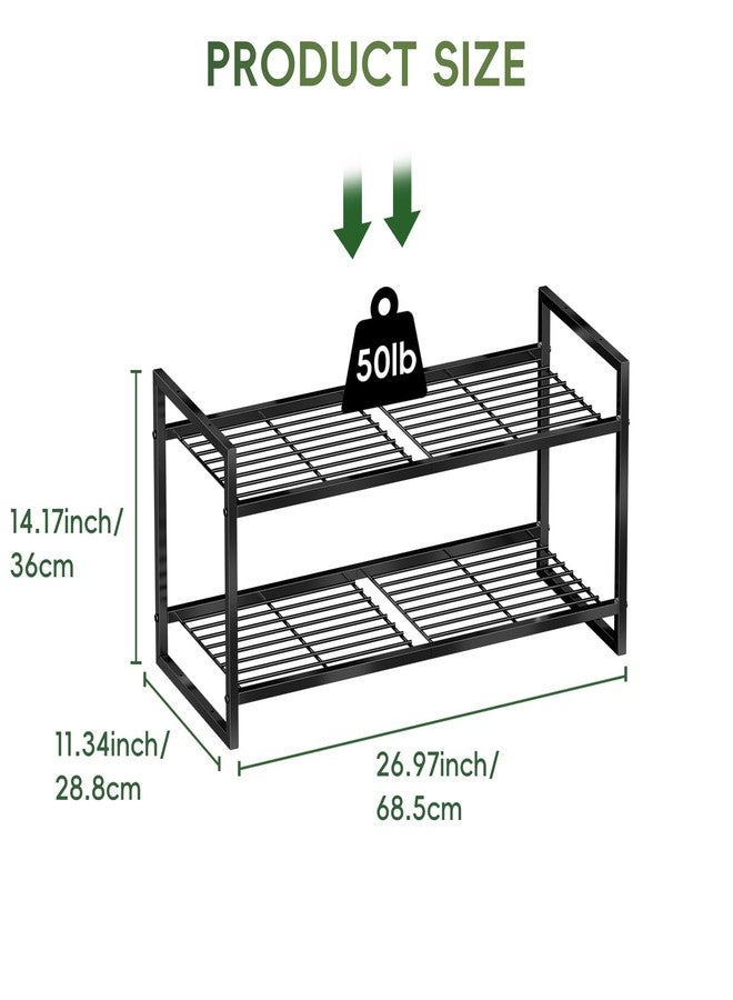MWQ 2 Tier Shoe Rack 27" Wide, Metal Frame Shoe Organizer for Front Door Entrance, Stackable Shoes Storage Shelf for Entryway, Closet, Black - Image 3