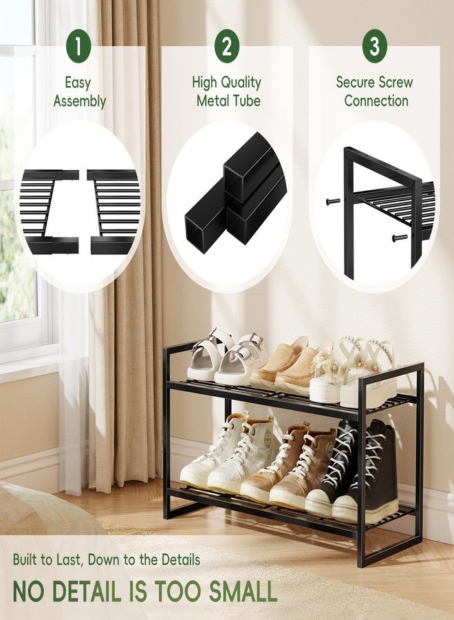 MWQ 2 Tier Shoe Rack 27" Wide, Metal Frame Shoe Organizer for Front Door Entrance, Stackable Shoes Storage Shelf for Entryway, Closet, Black - Image 5