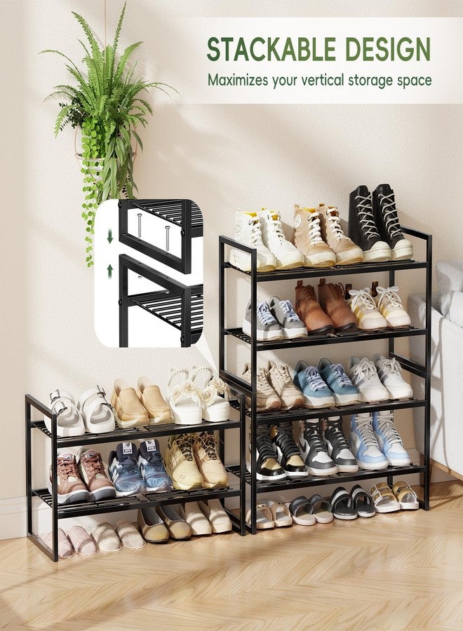 MWQ 2 Tier Shoe Rack 27" Wide, Metal Frame Shoe Organizer for Front Door Entrance, Stackable Shoes Storage Shelf for Entryway, Closet, Black - Image 4