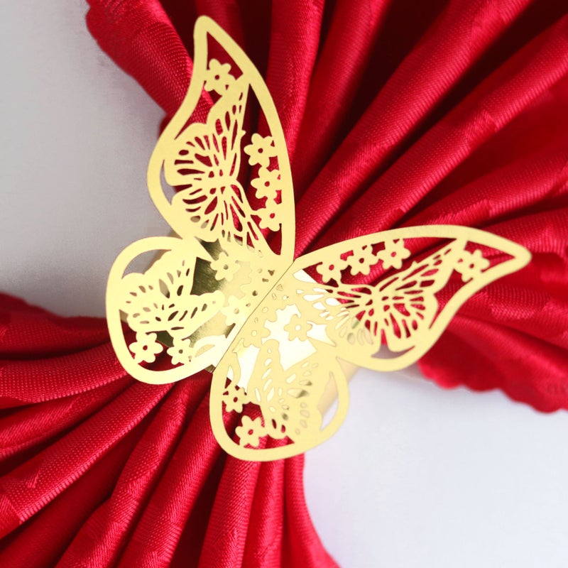 Laser Hollow Butterfly Napkin Ring Reflective Gold Western Restaurant Silk Scarf Decorative Napkin Buckle Spot - Image 1