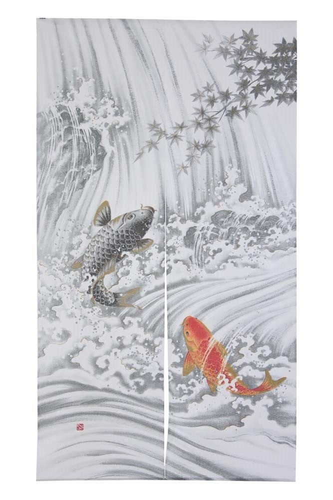 Narumi Noren Made in Japan Noren Curtain Tapestry Carp Swimming Up a Waterfall 