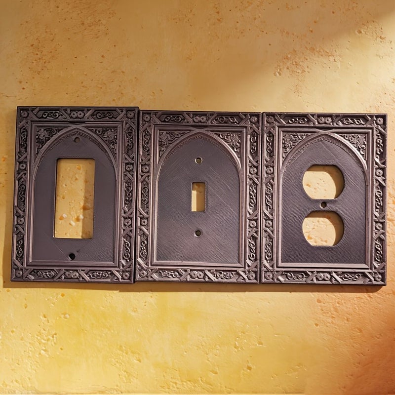 Large Single Hole Gothic Style Carved Arch Switch Decorative Plate Outlet Cover for Bedroom Living Room Study - Image 1