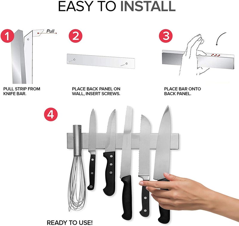 EzLife Stainless Steel Magnetic Knife Holder Magnetic Knife Strip Magnetic Knife Bar Rack Block for Kitchen Utensil Holder Art Supply Organizer Tool Holder 12 Inches 30 CM Stainless Steel - Image 4