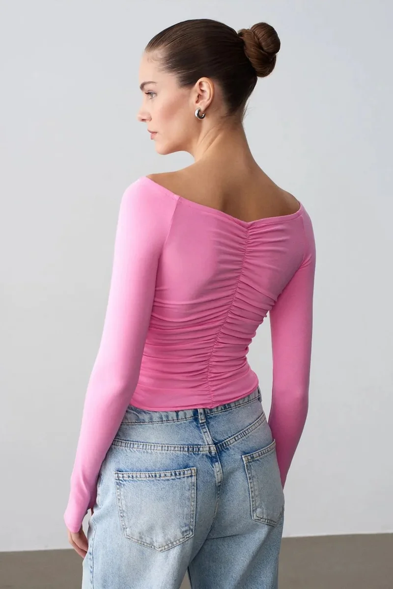 Dilvin Bright Pink DILVIN Off-Shoulder Crop Top Blouse for Women | Best Price UAE