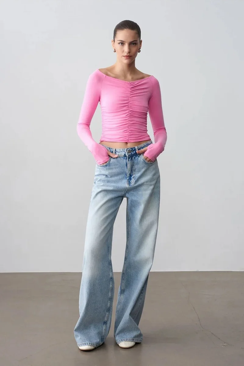 Dilvin Bright Pink DILVIN Off-Shoulder Crop Top Blouse for Women | Best Price UAE