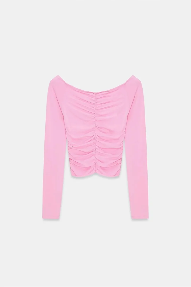 Dilvin Bright Pink DILVIN Off-Shoulder Crop Top Blouse for Women | Best Price UAE