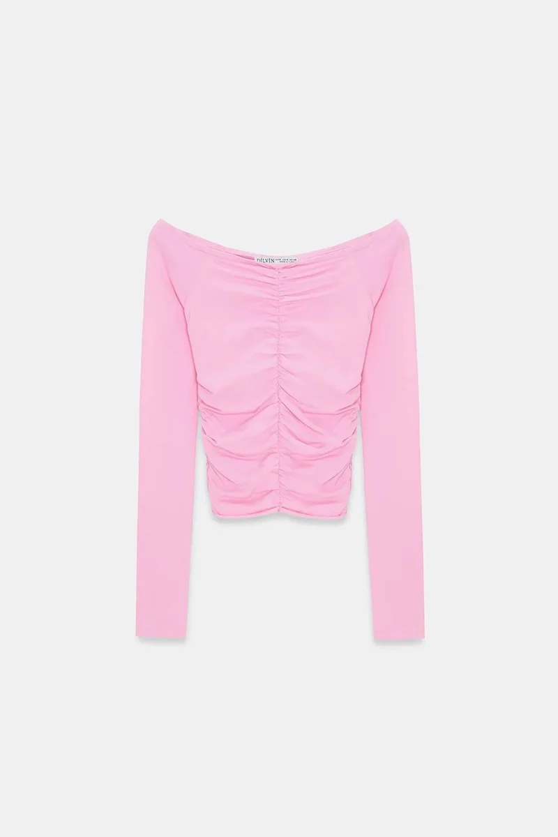 Dilvin Bright Pink DILVIN Off-Shoulder Crop Top Blouse for Women | Best Price UAE