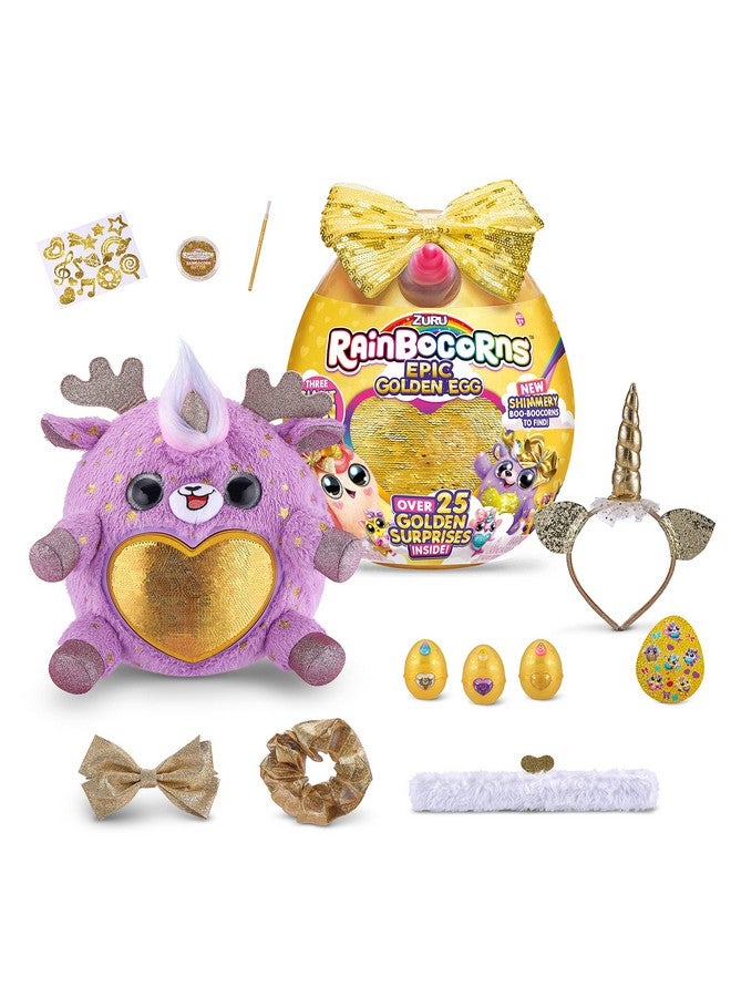Rainbocorns Epic Golden Egg By Zuru (Reindeer), Girls Toy Includes Stuffed Animal With 25+ Golden Surprises, With Rings, Stickers, Bows, And More - Girls Gift Idea - Image 1