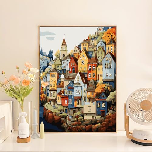 Camocin Paint by Numbers Kit for Adults Beginner Countryside Acrylic Adult Paint by Number Kits on Canvas Village Landscape Watercolor Oil Number Painting for Adults Perfect for Home Decor Gift 16x20 - Image 3