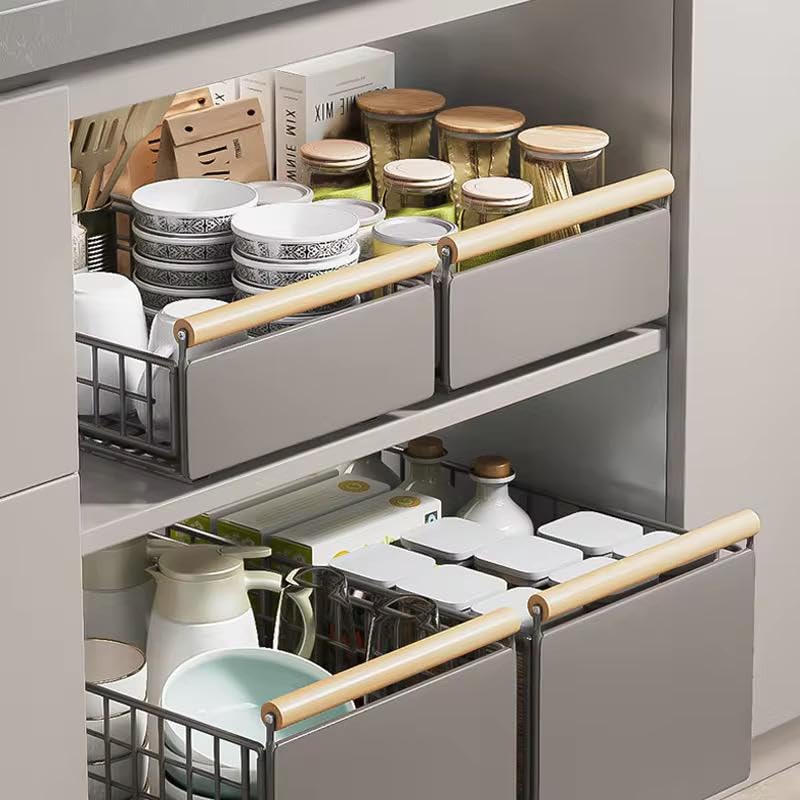 SOLE Module Extendable Cabinet Organiser Kitchen Storage Rack Pull Out Cabinet Drawers Heavy Duty Pull Out Storage Rack for Pantry Bathroom Living Room Drawer Grey 395 235 195 CM