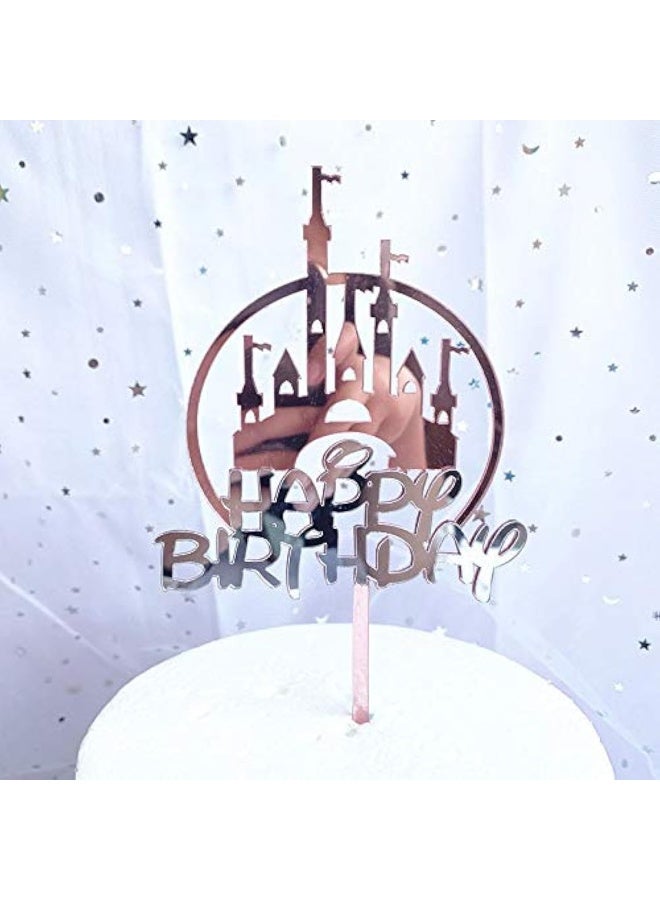 TPGP 1 Count Acrylic Glitter Cake Decorating Topper - Happy Birthday Pink Castle  - Image 1