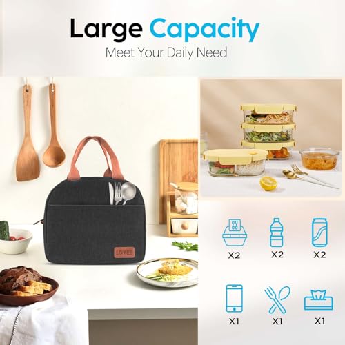 LOYEE Lunch Bag Lunch Box for Women & Men, Large Capacity Insulated Lunch Bag for Adult, Leakproof Reusable Lunch Tote Bags for Work/Office/Travel/Picnic (Black) - Image 3