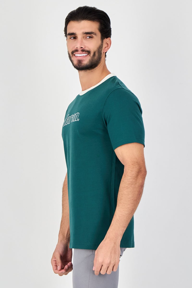 Celio Men Crew Neck Short Sleeve Graphic Print T-Shirt, Dark Green - Image 3