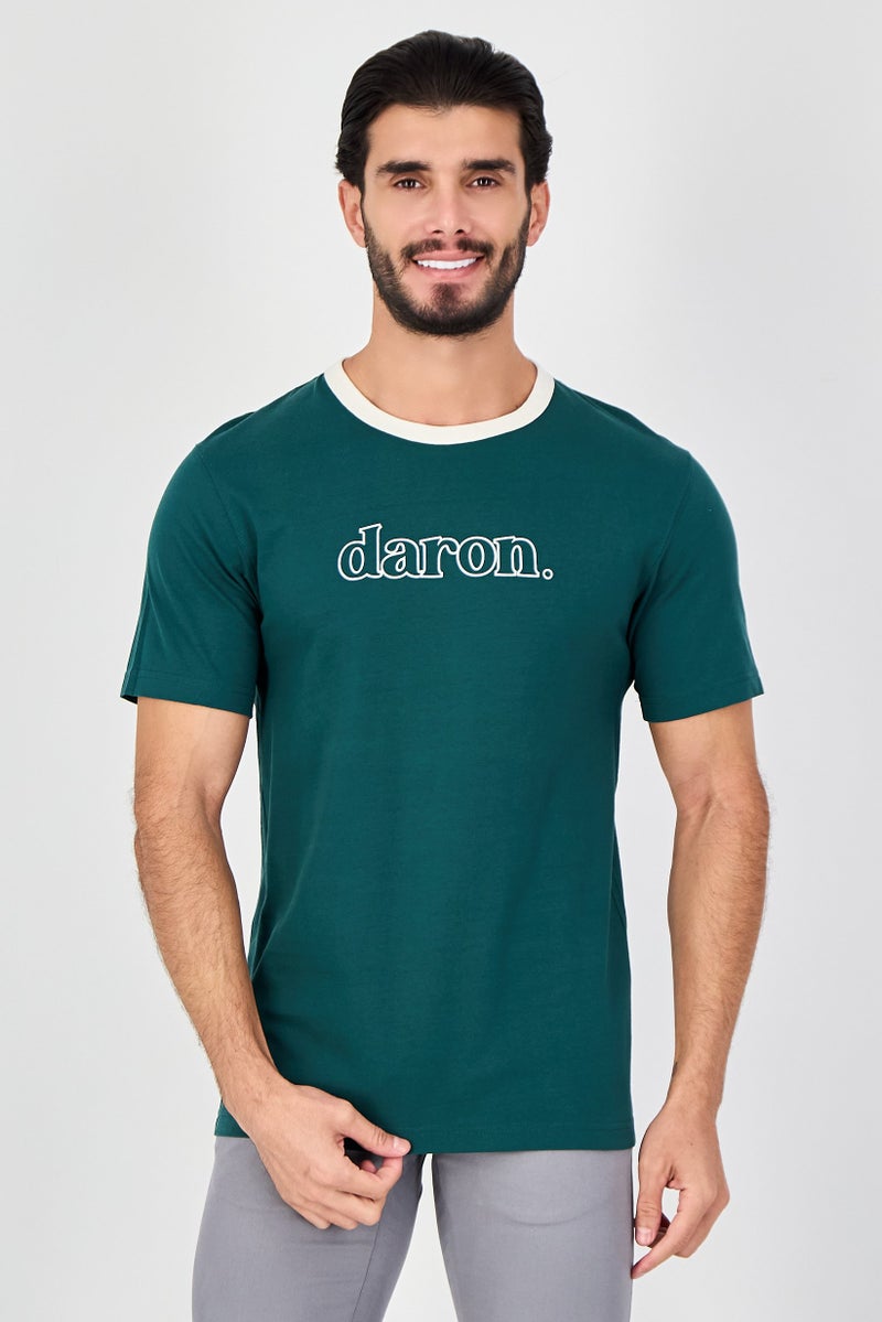 Celio Men Crew Neck Short Sleeve Graphic Print T-Shirt, Dark Green - Image 1