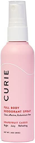 Curie Full Body Spray Deodorant for Men and Women Aluminum Free Deodorant with No Baking Soda 3oz Grapefruit Cassis