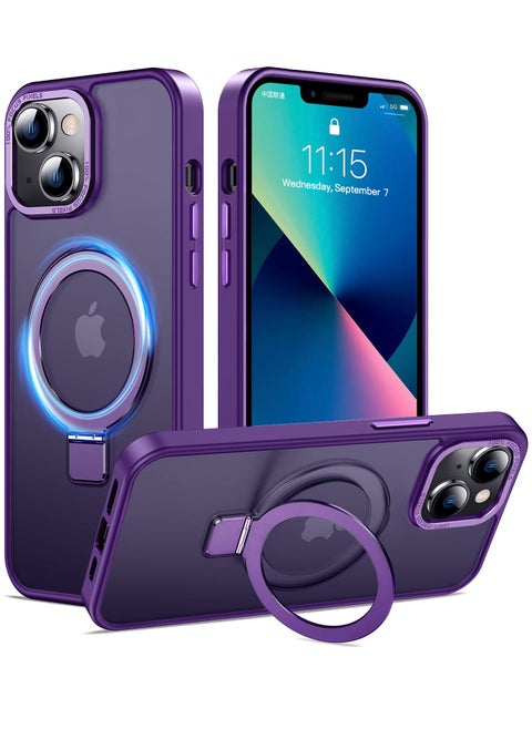 iPhone 13 MagSafe Case with Magnetic Invisible Stand,【Full Shockproof Protection】Matte Back Phone Cover with Magnet Kickstand for Apple 13 (2021)(Purple)
