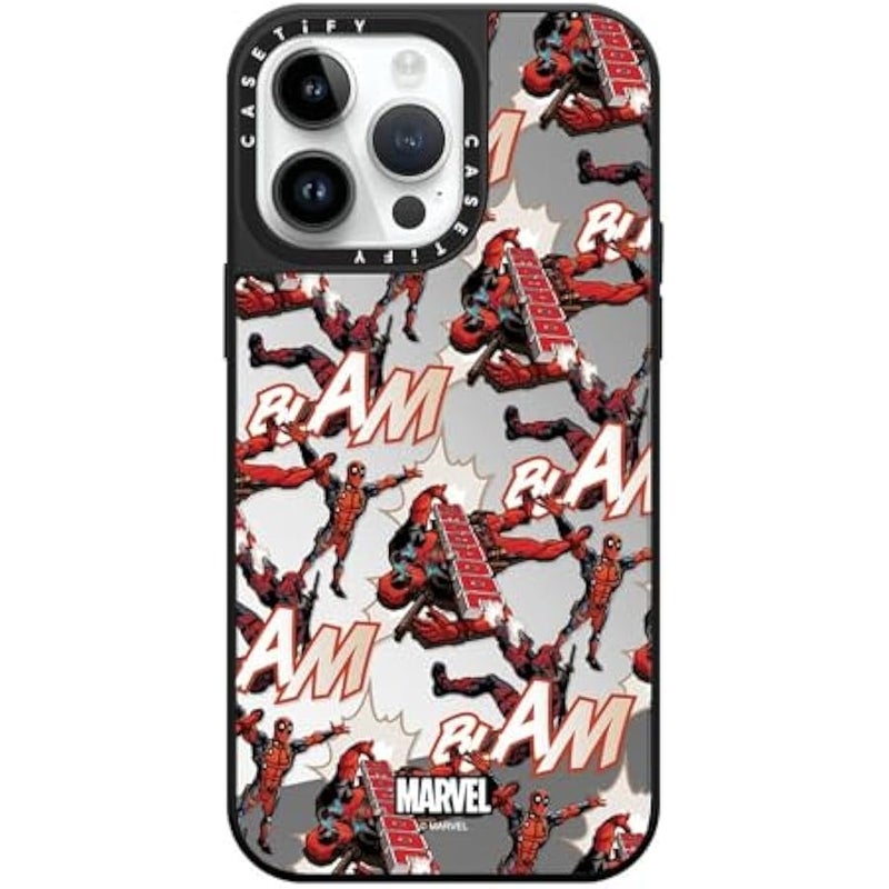 Casetify Mirror iPhone 14 Pro Max Case 【Deadpool & Wolverine Co-Lab / 4.9ft Drop Protection/Magsafe】 - Deadpool Pattern Case - Silver on Black - Image 1