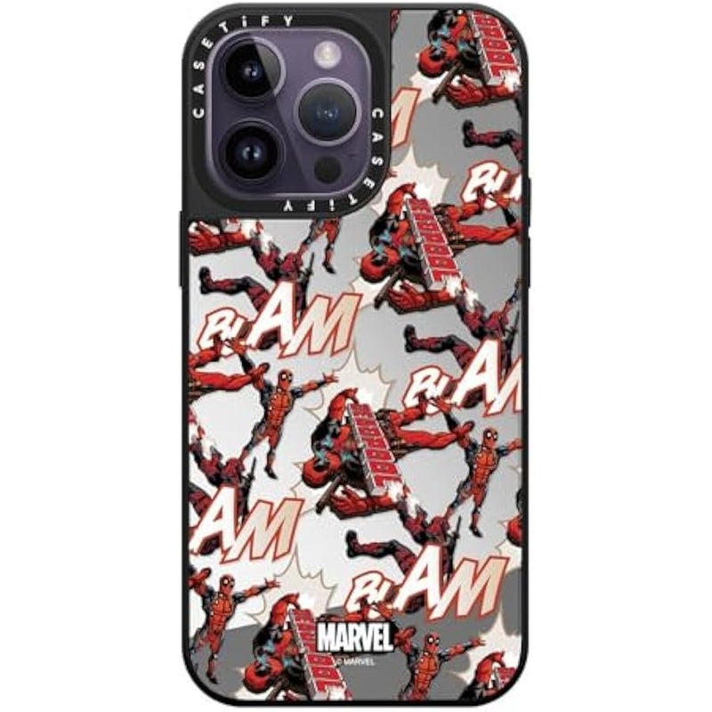 Casetify Mirror iPhone 14 Pro Max Case 【Deadpool & Wolverine Co-Lab / 4.9ft Drop Protection/Magsafe】 - Deadpool Pattern Case - Silver on Black - Image 2