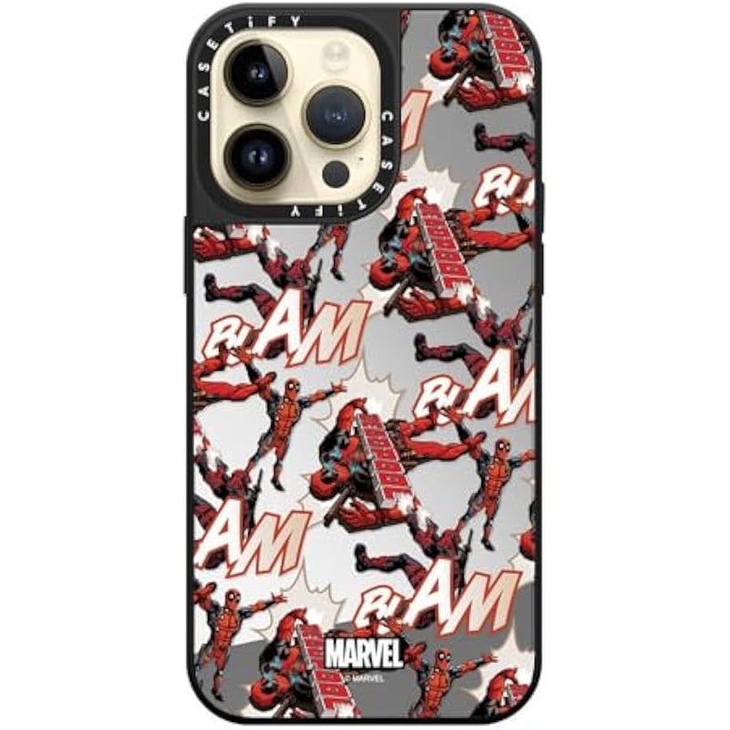 Casetify Mirror iPhone 14 Pro Max Case 【Deadpool & Wolverine Co-Lab / 4.9ft Drop Protection/Magsafe】 - Deadpool Pattern Case - Silver on Black - Image 4