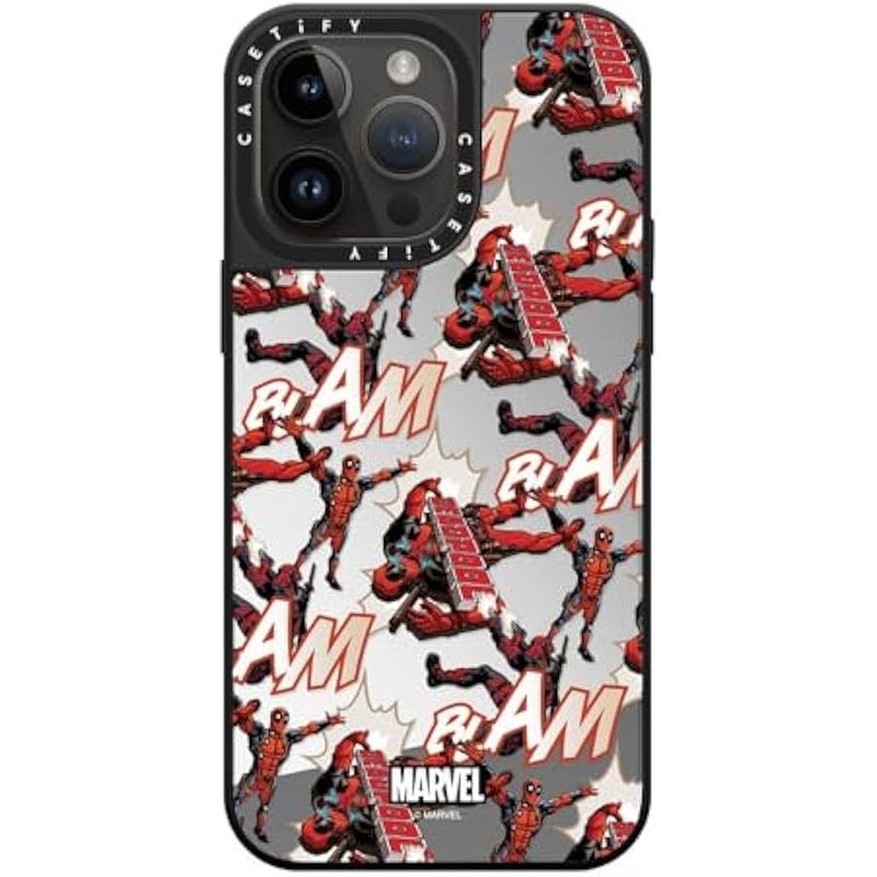 Casetify Mirror iPhone 14 Pro Max Case 【Deadpool & Wolverine Co-Lab / 4.9ft Drop Protection/Magsafe】 - Deadpool Pattern Case - Silver on Black - Image 3