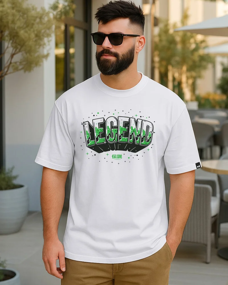 بيواكوف Men's White Legend Typography Oversized T-shirt