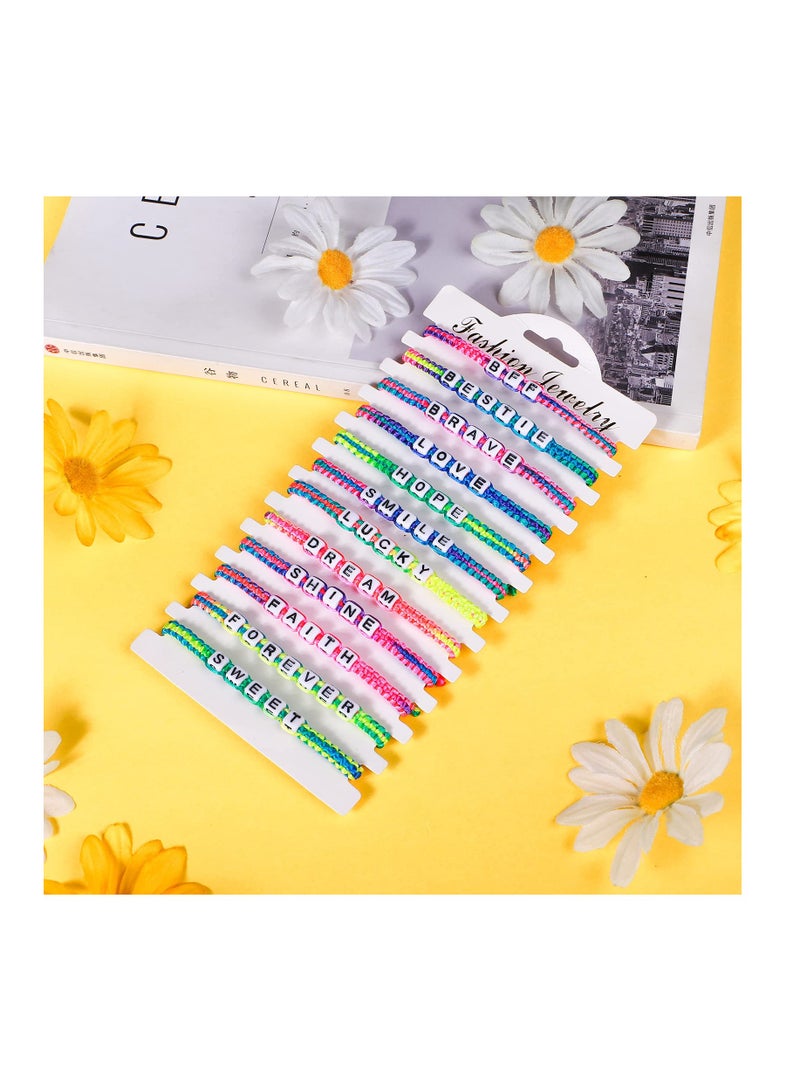 SOLARAE 12 Pcs Kids Girls Bracelet for Girls Jewelry Toddler Letter Beads Bracelets Teen Baby Friendship Cute Adjustable Multicolor Woven Pretend Play Bracelet - Image 3