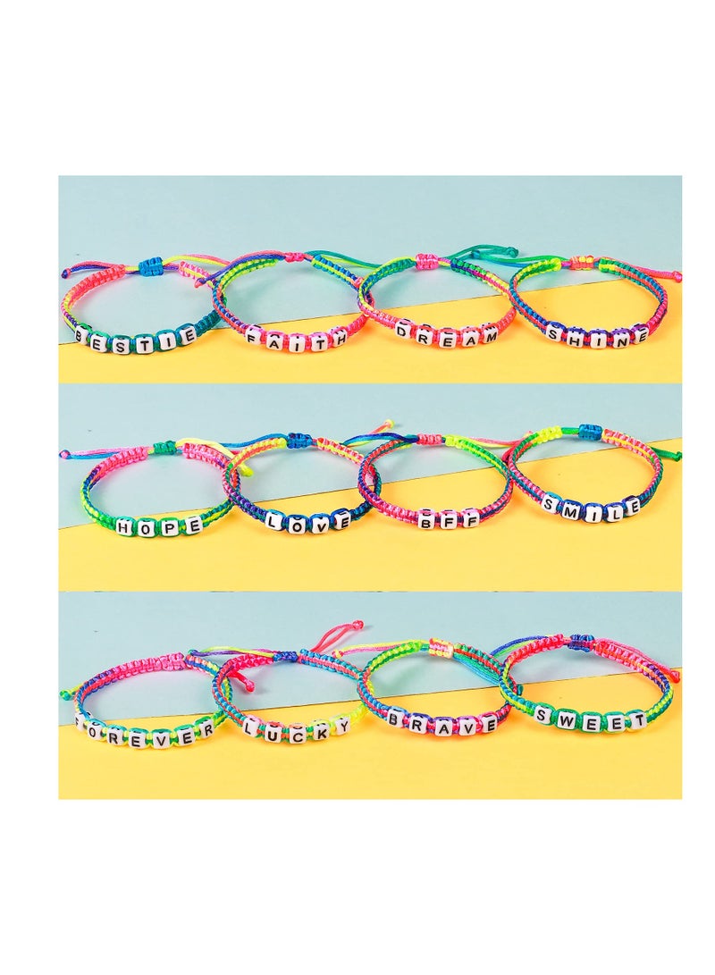 SOLARAE 12 Pcs Kids Girls Bracelet for Girls Jewelry Toddler Letter Beads Bracelets Teen Baby Friendship Cute Adjustable Multicolor Woven Pretend Play Bracelet - Image 5