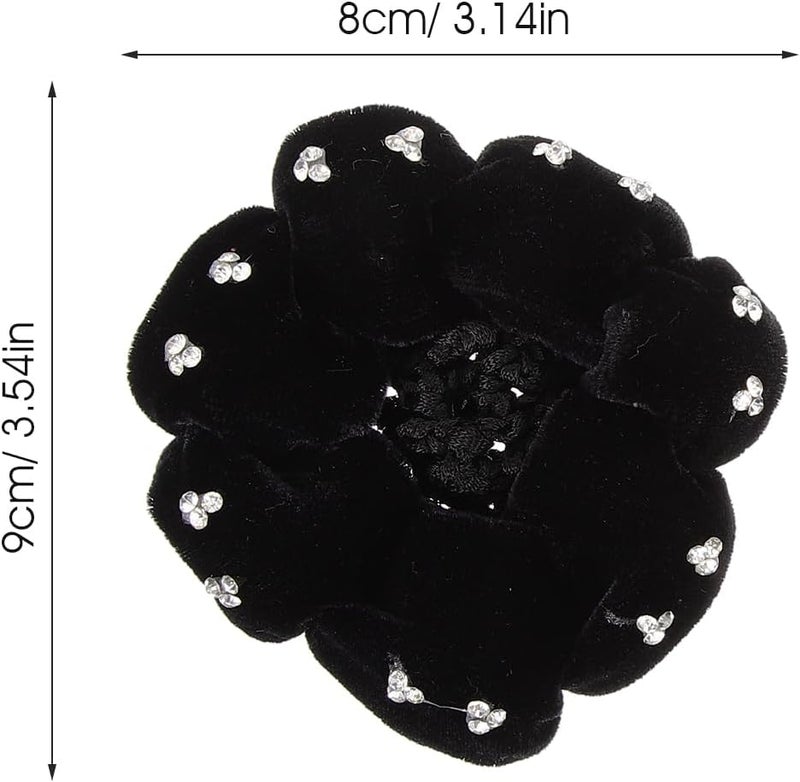 minkissy 4pcs Bun Net Ballet Bank Elastic Cover Hairnet Mesh Holder Rhinestone Elegant Stretch Women Accessories Wraps Black Waitress Clerk Fashion Snood Hair for Dancer Nets Nurse - Image 2