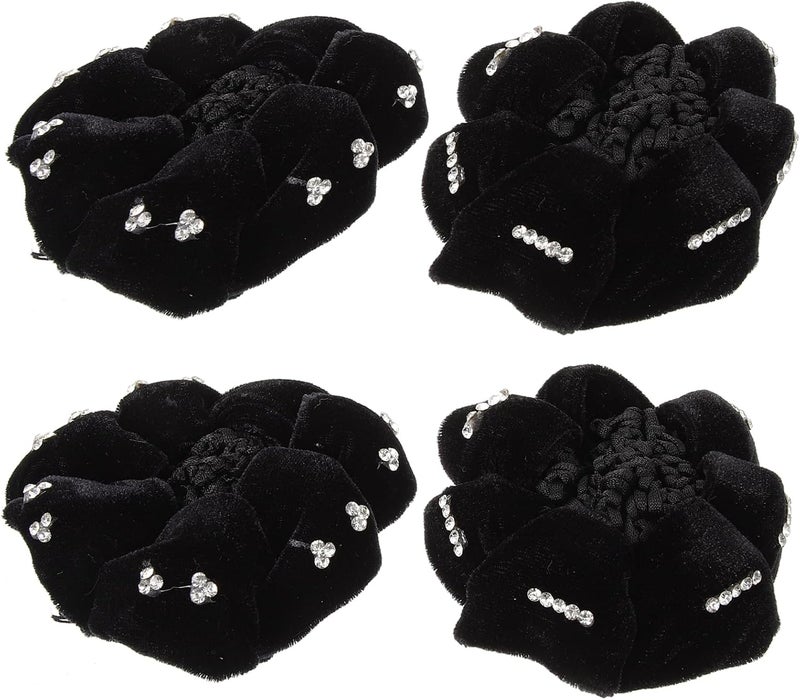 minkissy 4pcs Bun Net Ballet Bank Elastic Cover Hairnet Mesh Holder Rhinestone Elegant Stretch Women Accessories Wraps Black Waitress Clerk Fashion Snood Hair for Dancer Nets Nurse - Image 1